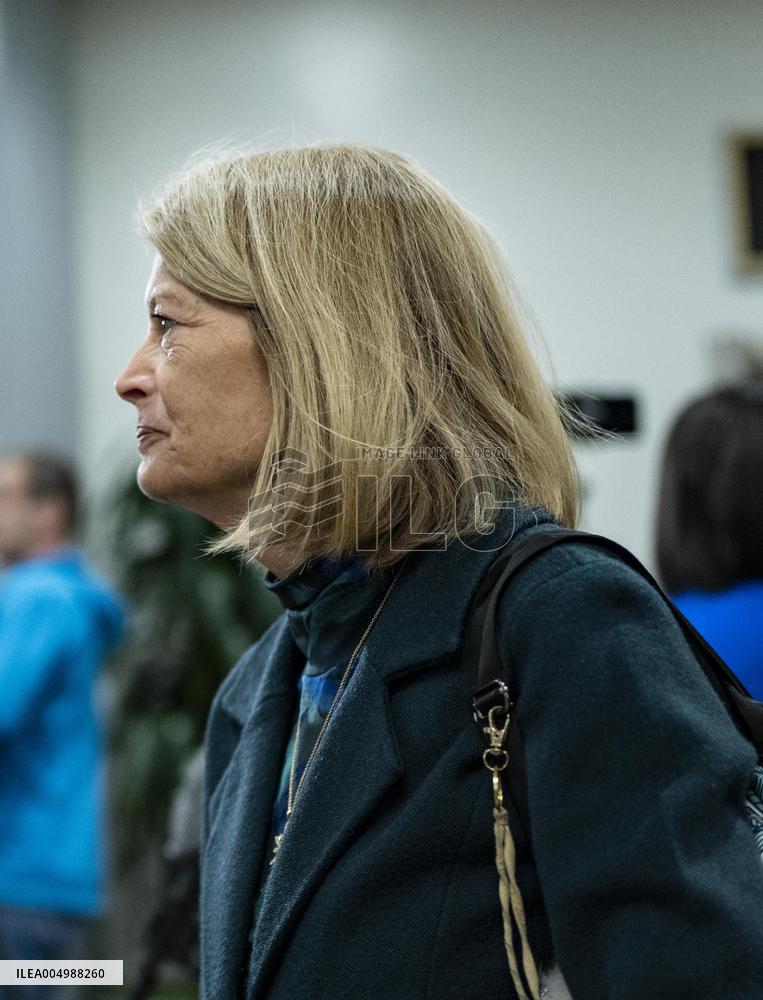 United States Senator  Lisa Murkowski walks out  after  the  classified briefing