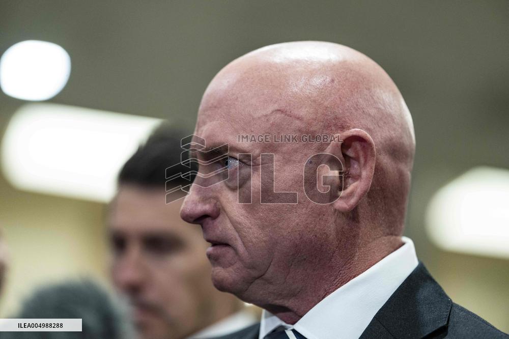 Mark Kelly offers remarks after he came out of a classified briefing