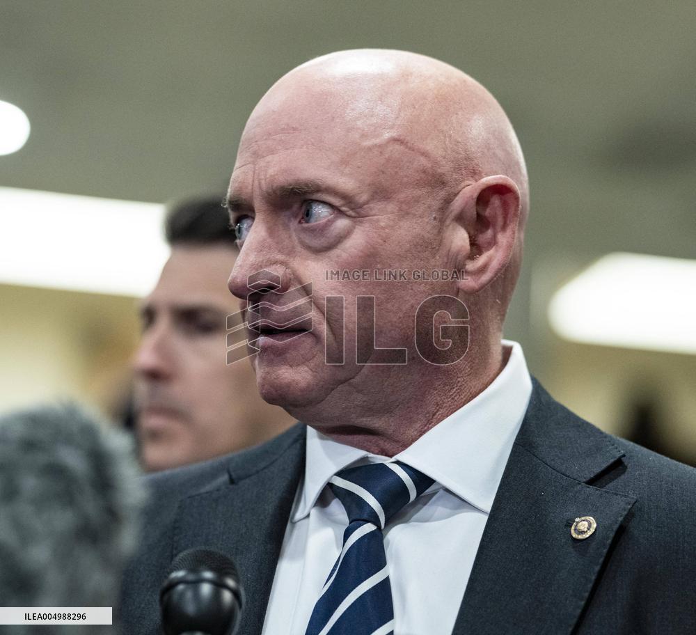 Mark Kelly offers remarks after he came out of a classified briefing