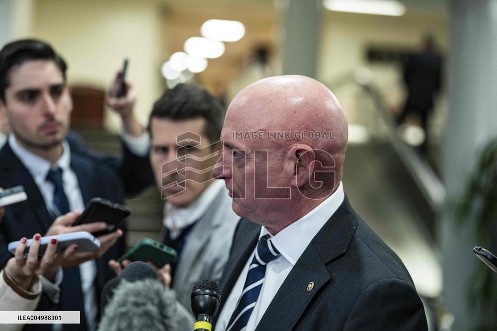 Mark Kelly offers remarks after he came out of a classified briefing