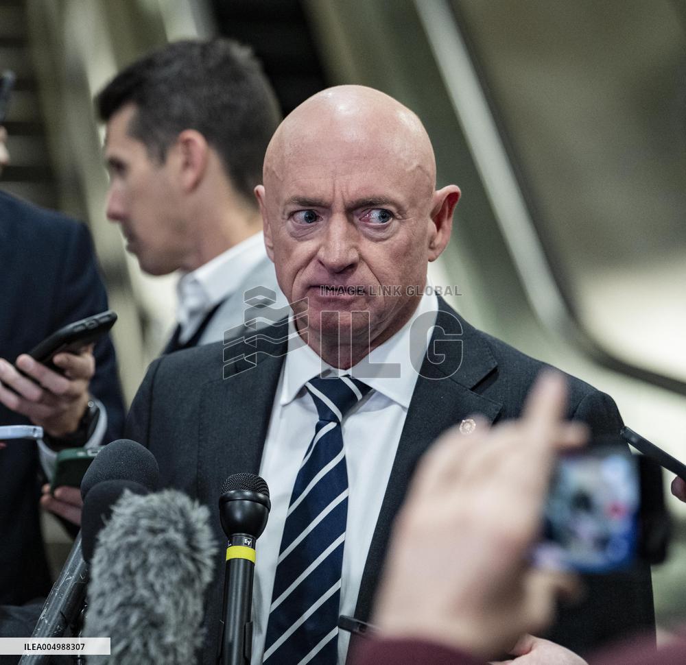 Mark Kelly offers remarks after he came out of a classified briefing