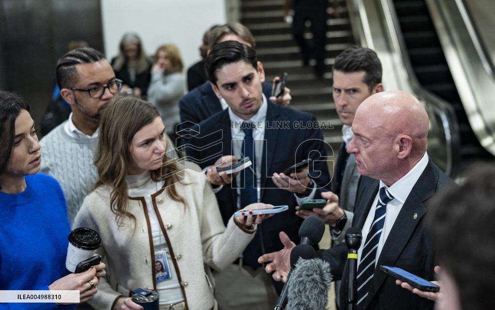 Mark Kelly offers remarks after he came out of a classified briefing