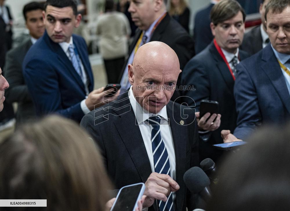 Mark Kelly offers remarks after he came out of a classified briefing