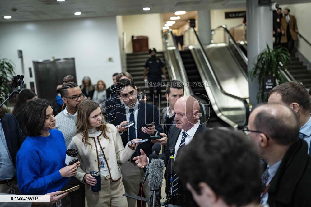 Mark Kelly offers remarks after he came out of a classified briefing