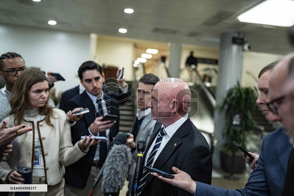 Mark Kelly offers remarks after he came out of a classified briefing