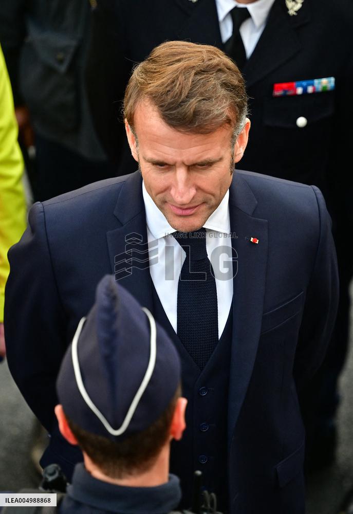 French President Macron Inaugurates Police Station In Marseille - France