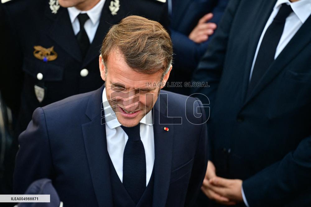 French President Macron Inaugurates Police Station In Marseille - France