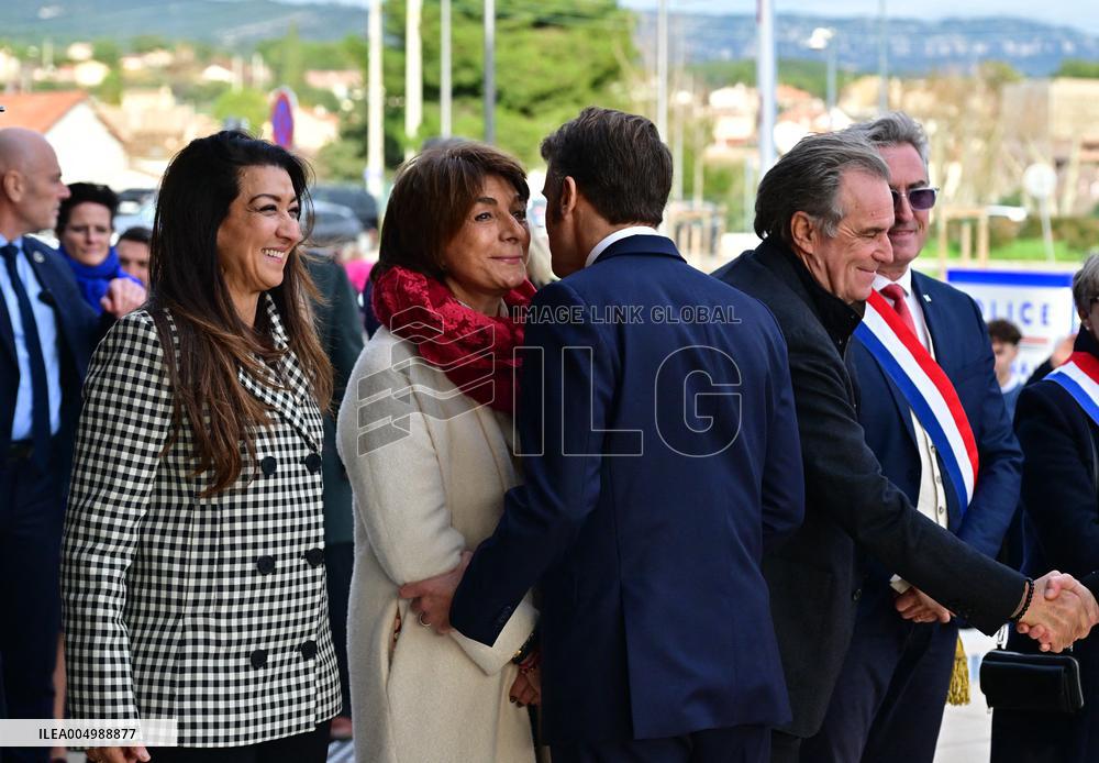 French President Macron Inaugurates Police Station In Marseille - France