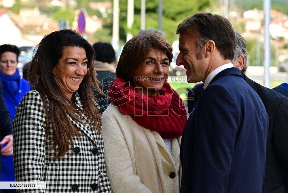 French President Macron Inaugurates Police Station In Marseille - France