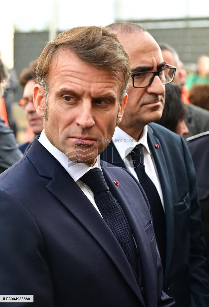 French President Macron Inaugurates Police Station In Marseille - France