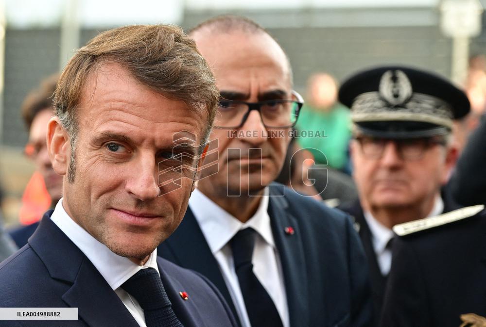 French President Macron Inaugurates Police Station In Marseille - France