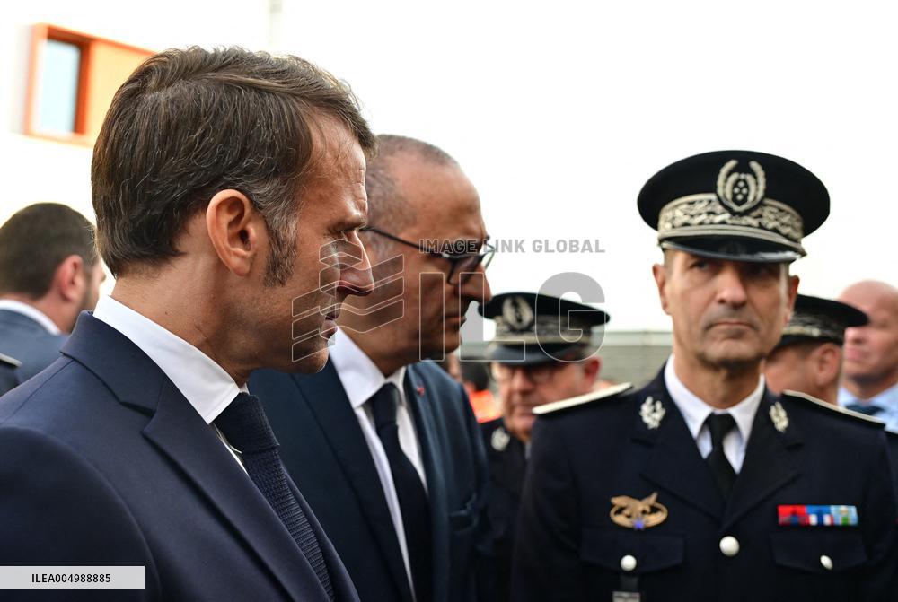 French President Macron Inaugurates Police Station In Marseille - France
