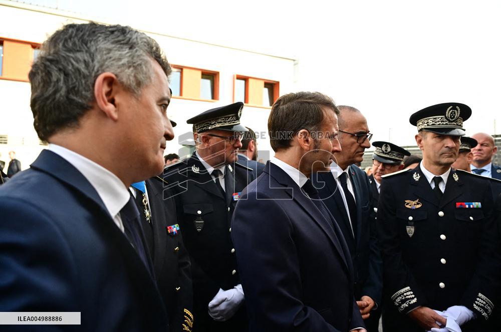French President Macron Inaugurates Police Station In Marseille - France