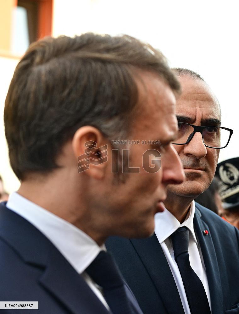French President Macron Inaugurates Police Station In Marseille - France