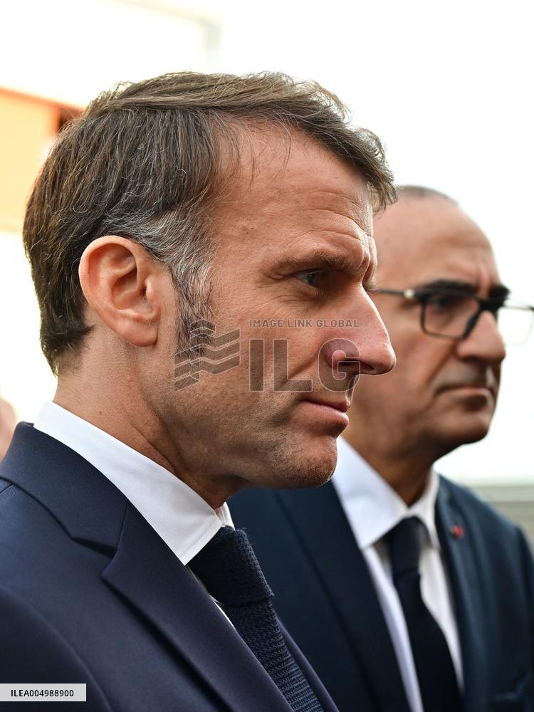 French President Macron Inaugurates Police Station In Marseille - France