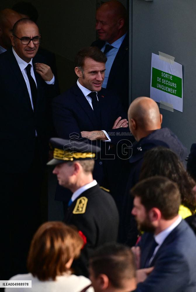 French President Macron Inaugurates Police Station In Marseille - France