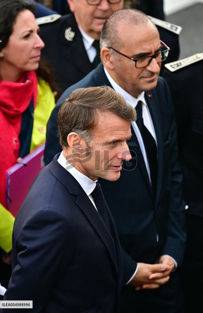 French President Macron Inaugurates Police Station In Marseille - France