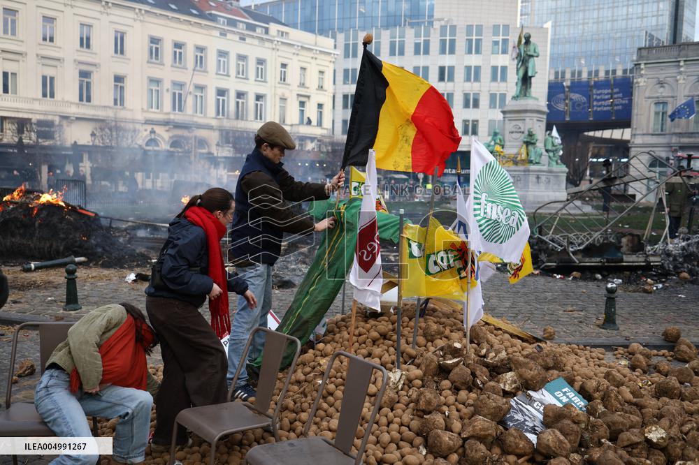 Farmers Protest Ahead Of EU Summit - Brussels