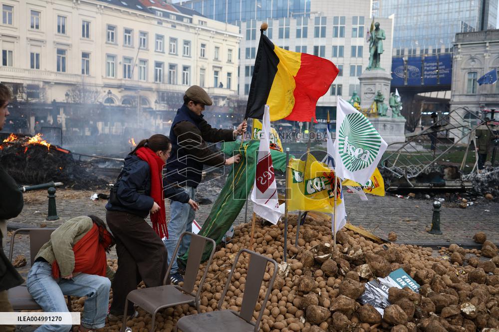 Farmers Protest Ahead Of EU Summit - Brussels