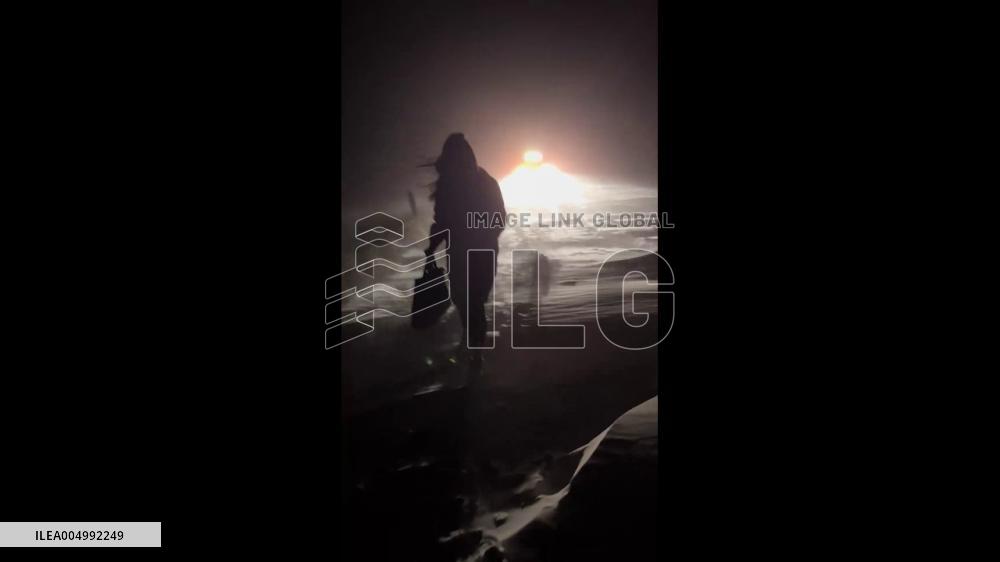 China: Women Blown Over by Fierce Blizzard in Inner Mongolia