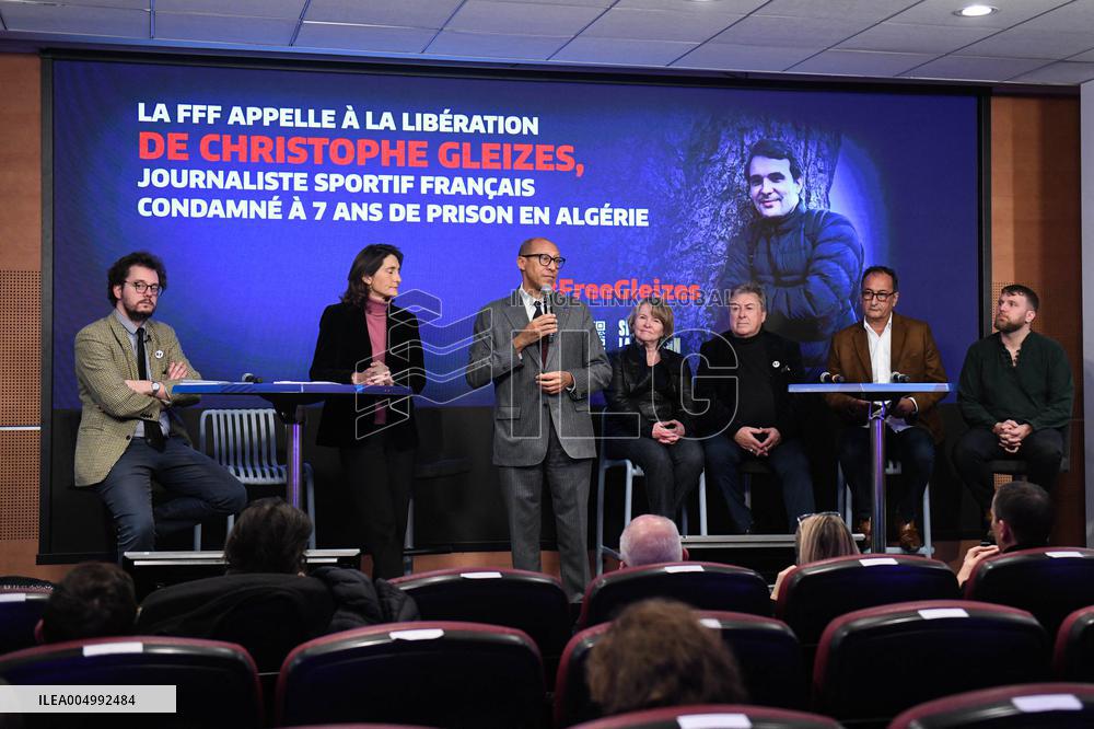 Press Conference Held for Christophe Gleizes - Paris