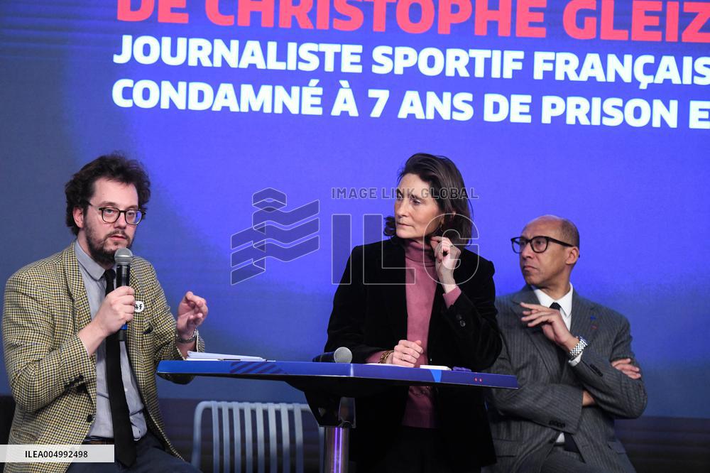 Press Conference Held for Christophe Gleizes - Paris