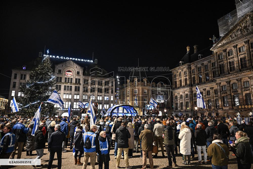 Pro-Israel Demonstration Held in Central Amsterdam