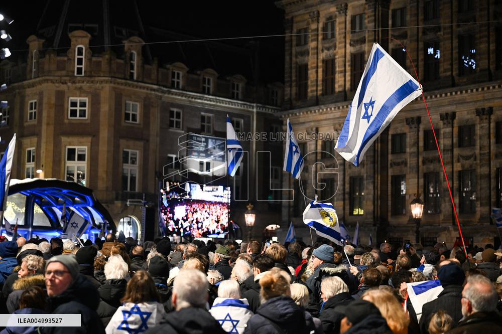 Pro-Israel Demonstration Held in Central Amsterdam