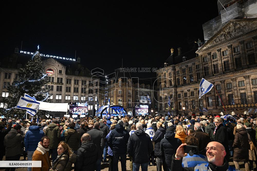 Pro-Israel Demonstration Held in Central Amsterdam