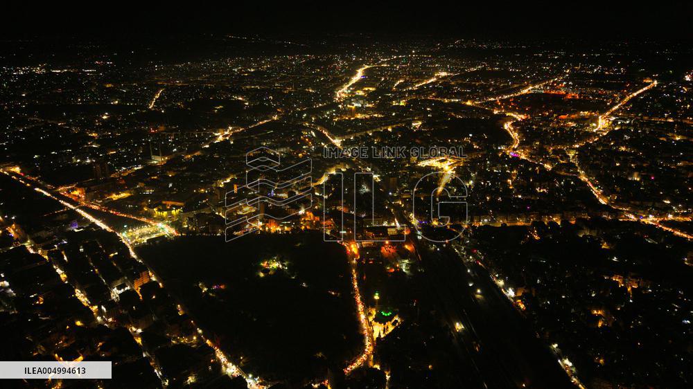 Stunning Aerial Night View of Aleppo Cityscape and Urban Lights - Syria