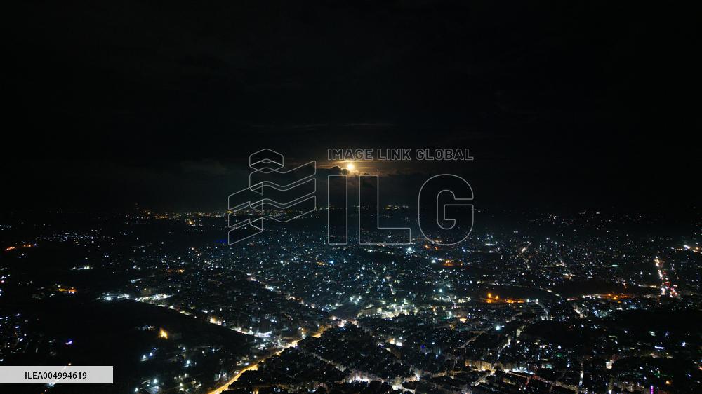 Stunning Aerial Night View of Aleppo Cityscape and Urban Lights - Syria
