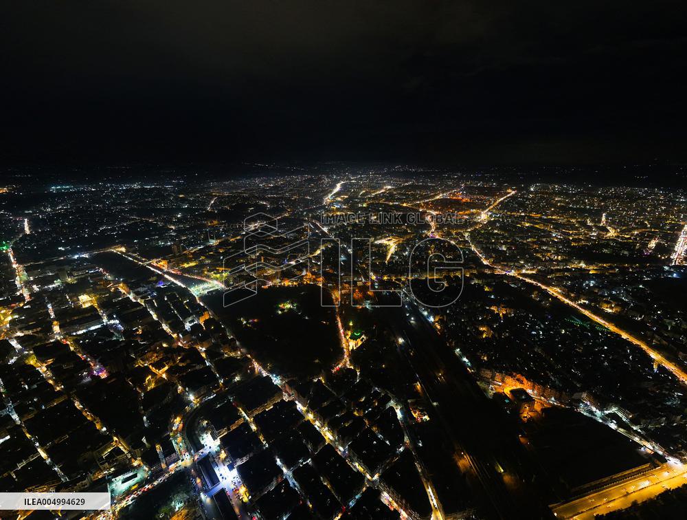Stunning Aerial Night View of Aleppo Cityscape and Urban Lights - Syria