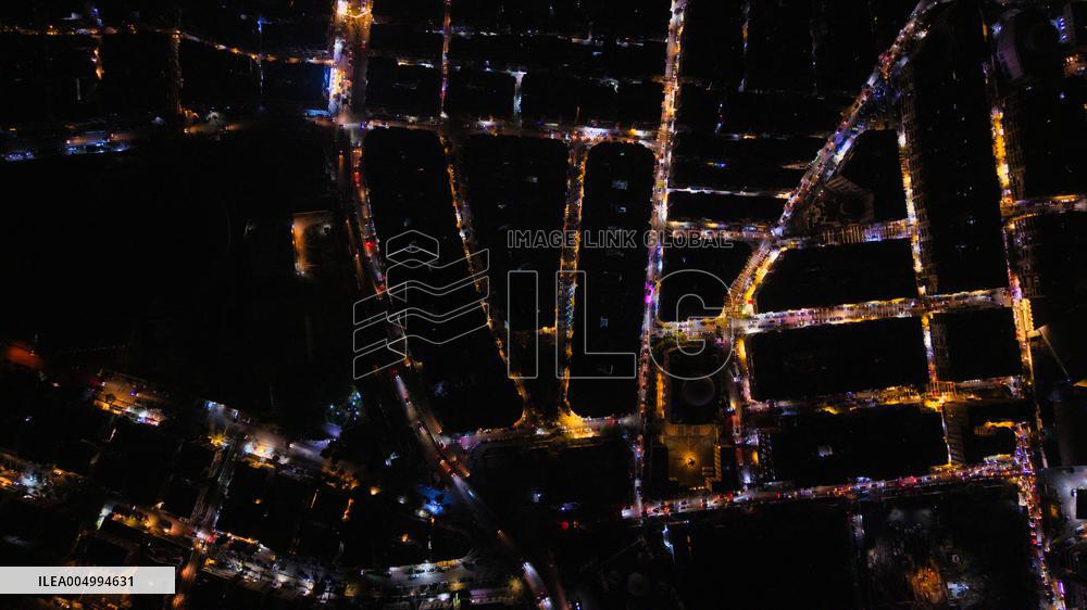 Stunning Aerial Night View of Aleppo Cityscape and Urban Lights - Syria