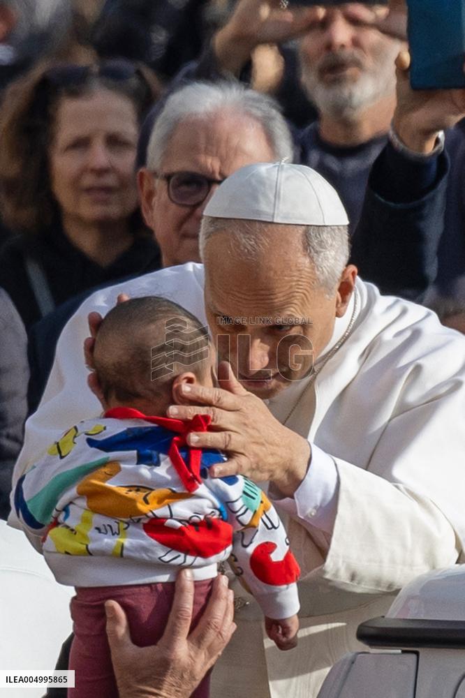 Pope Leo XIV during the last Jubilee audience in St. Peter's Square - Vatican