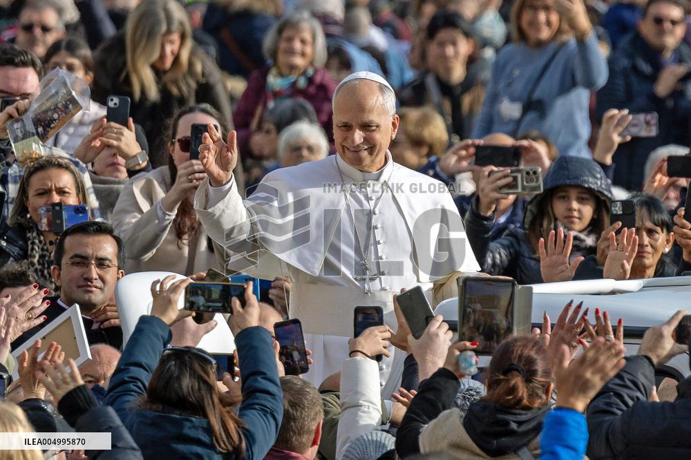 Pope Leo XIV during the last Jubilee audience in St. Peter's Square - Vatican