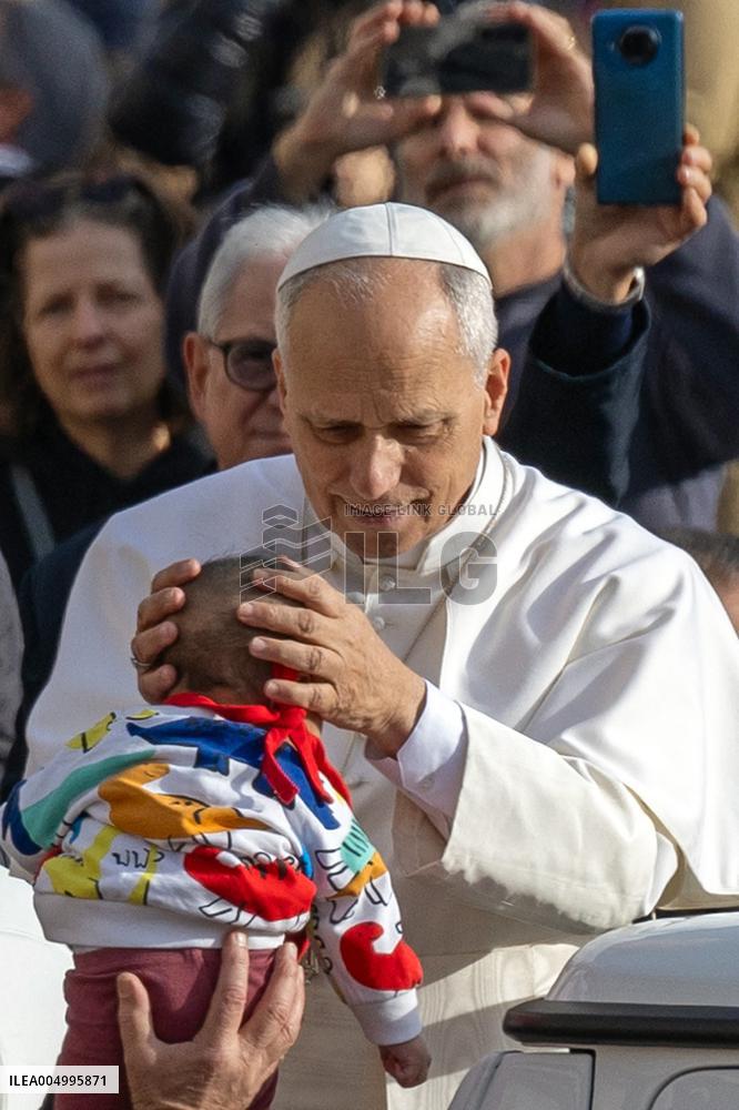 Pope Leo XIV during the last Jubilee audience in St. Peter's Square - Vatican