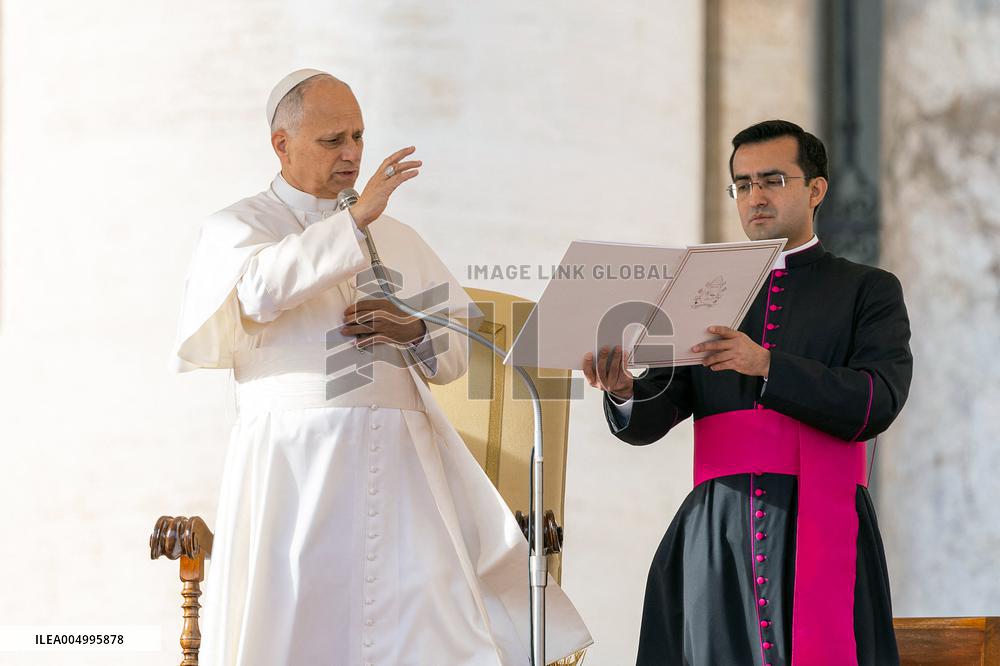Pope Leo XIV during the last Jubilee audience in St. Peter's Square - Vatican