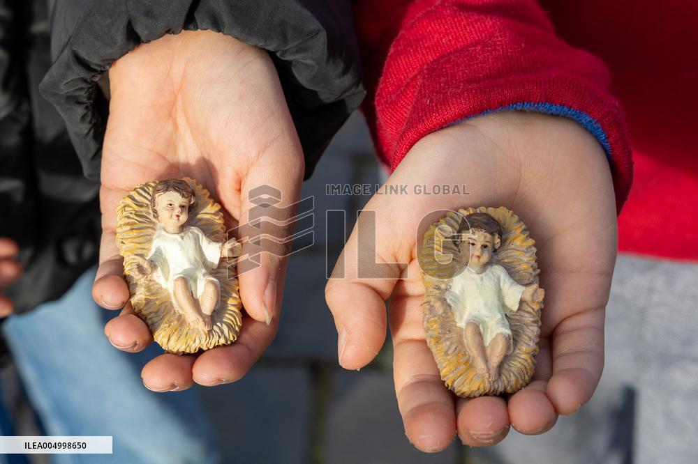 Baby Jesus Figurines During The Angelus Prayer - Vatican