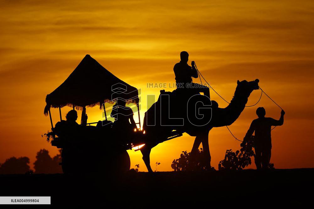 Tourists Enjoy a Camel Safari - India