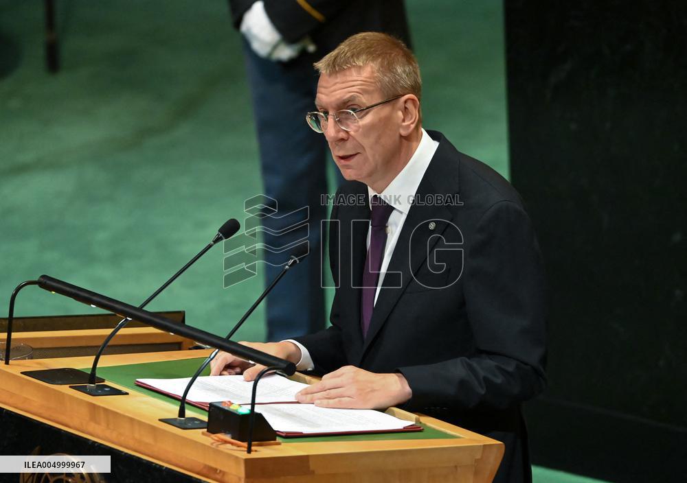 President Edgars Rinkēvičs of Latvia Addresses the United Nations General Assembly