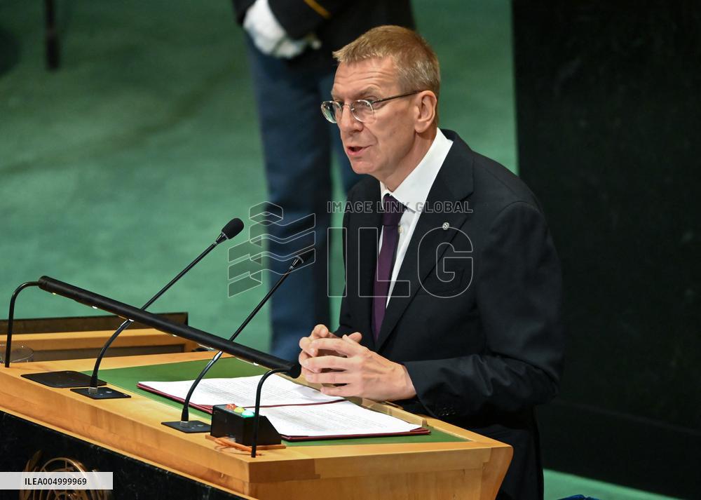 President Edgars Rinkēvičs of Latvia Addresses the United Nations General Assembly