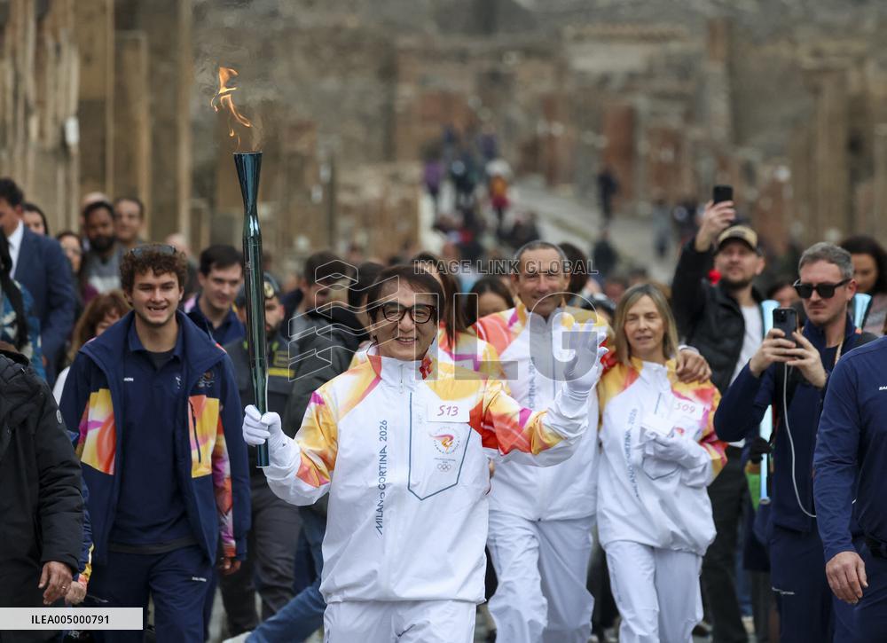 Jackie Chan Holds the Milan Cortina 2026 Olympic Flame - Pompeii