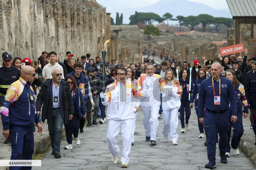 Jackie Chan Holds the Milan Cortina 2026 Olympic Flame - Pompeii