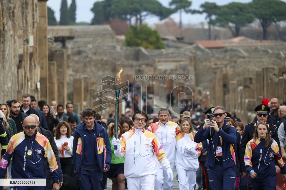 Jackie Chan Holds the Milan Cortina 2026 Olympic Flame - Pompeii