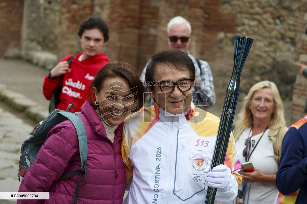 Jackie Chan Holds the Milan Cortina 2026 Olympic Flame - Pompeii
