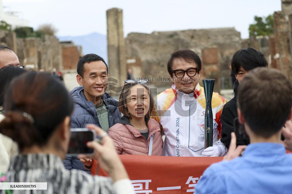 Jackie Chan Holds the Milan Cortina 2026 Olympic Flame - Pompeii