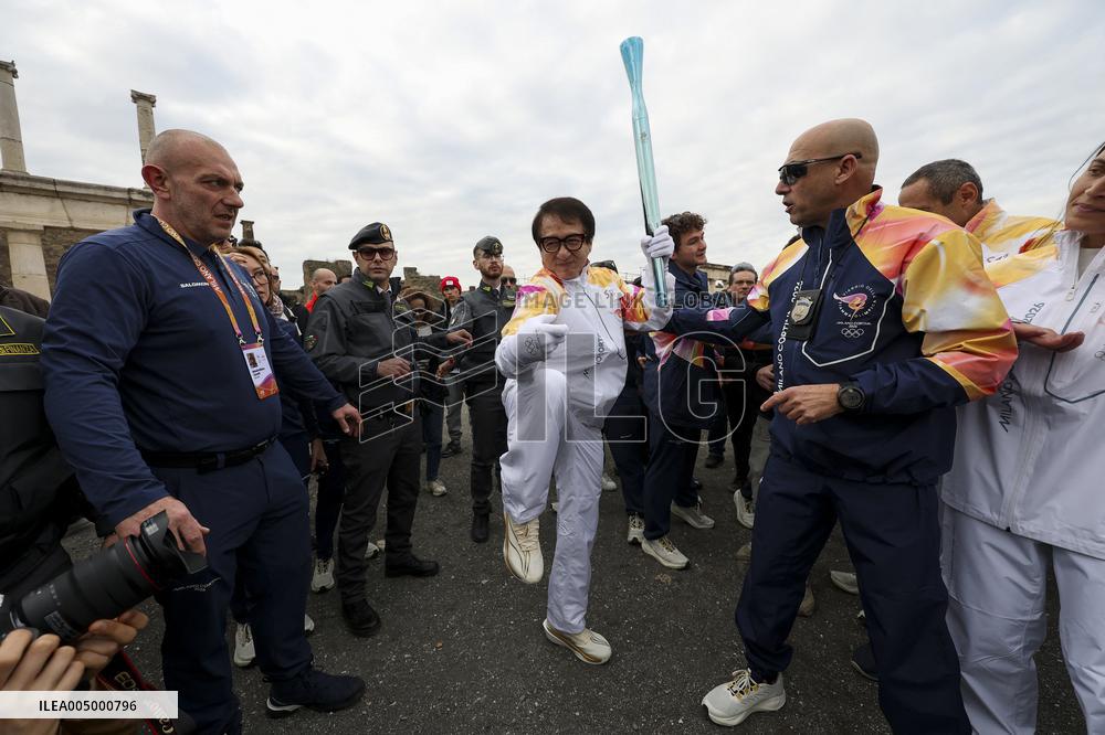 Jackie Chan Holds the Milan Cortina 2026 Olympic Flame - Pompeii