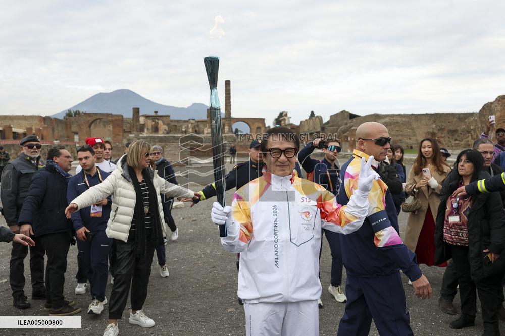 Jackie Chan Holds the Milan Cortina 2026 Olympic Flame - Pompeii