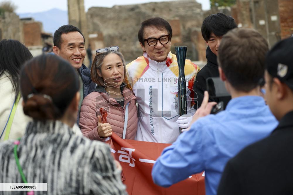 Jackie Chan Holds the Milan Cortina 2026 Olympic Flame - Pompeii