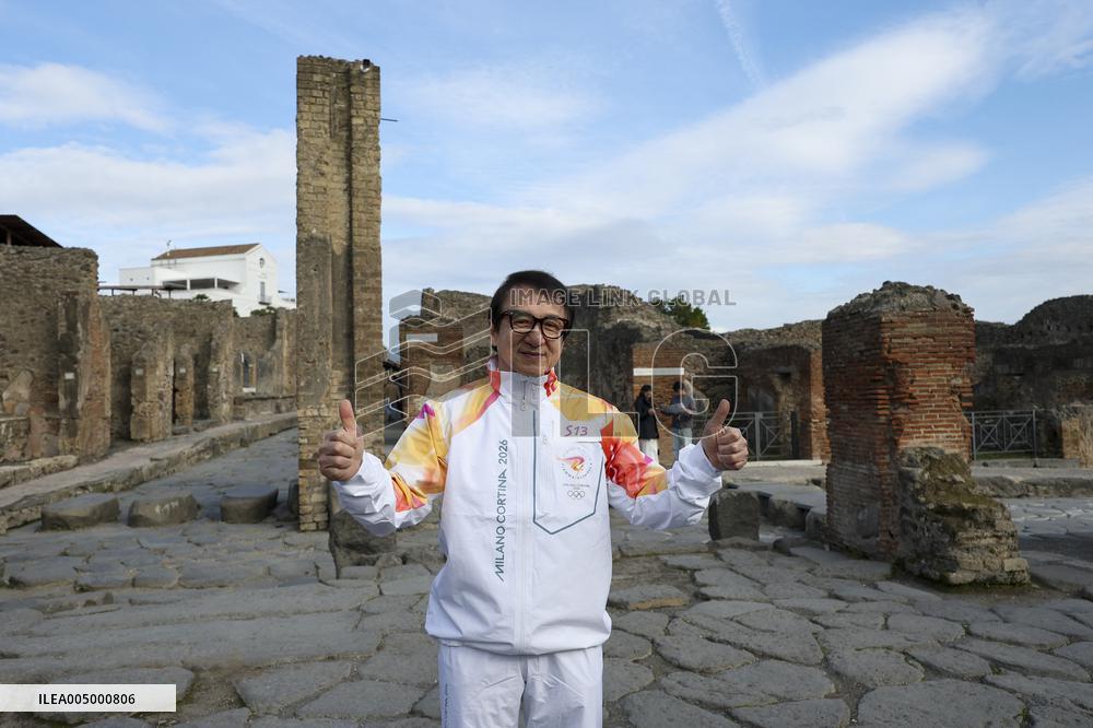 Jackie Chan Holds the Milan Cortina 2026 Olympic Flame - Pompeii